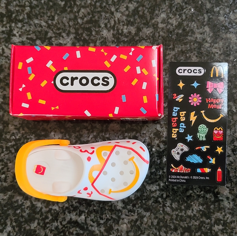 McDonald's x Crocs White Happy Meal Box w/Red Confetti Keychain w/ Sticker Sheet